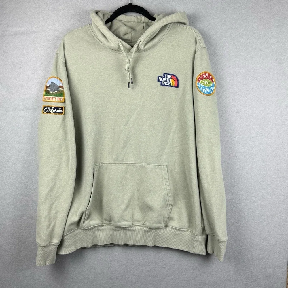 The North Face Hoodie Mens XL Green California Patch Fleece Sweatshirt Logo